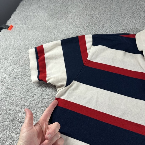 Vintage Ralph Lauren Polo Shirt Mens XL Chunky Stripe Blue USA Cotton Preppy 90s - Picture 8 of 11